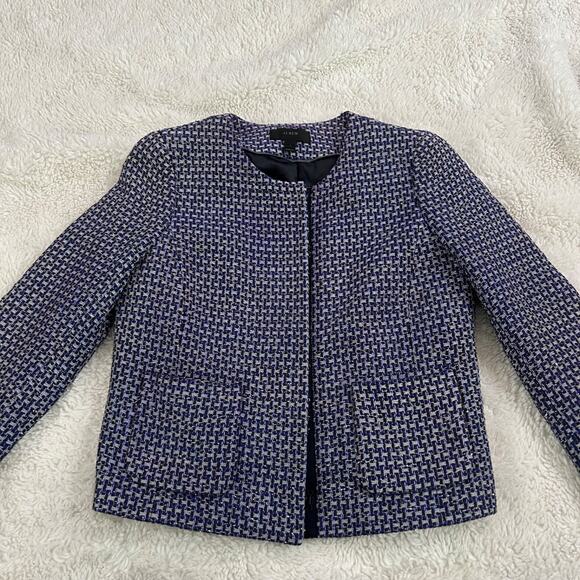 J.CREW Jackets & Blazers - J Crew Womens Sz 6 Navy Silk Tweed Jacket Blazer Career Preppy Classic Teacher
